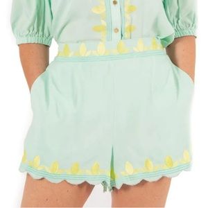 Emily McCarthy Clothing Scalloped Short in Lemon Blue Green